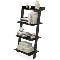 Tangkula 4-Tier Ladder Shelf 43” Tall Wooden Leaning Bookshelf Display Rack Modern Shelving Stand With Anti-tipping Device Black -Furniture Specialty Store GUEST ddf6cc84 9b04 49bb 83db 235ba1bfd813