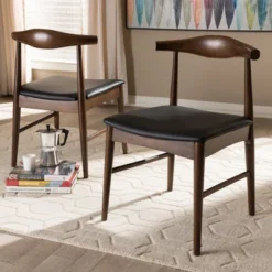 Set Of 2 Winton Mid Century Modern Walnut Wood Dining Chairs Black, Brown - Baxton Studio -Furniture Specialty Store GUEST de48bb3d 9041 436b 8c63 ea050d3a2ef4