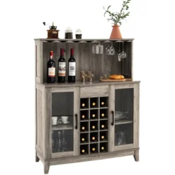 Costway 2-Door Buffet Bar Cabinet Kitchen Storage Sideboard Wine Rack Glass Holder GreyBlack -Furniture Specialty Store GUEST de6596e6 ddc9 4db6 8e97 1f3ff62cba20