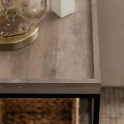 Rosalyn Urban Industrial Glam Square Tray Side Table With Metal Mesh Shelf Gray Wash - Saracina Home -Furniture Specialty Store GUEST dec533e9 351f 400b beb5 a5807465bc41