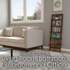 Hastings Home 5-Tier Wooden Ladder-Style Bookcase, Walnut Finish -Furniture Specialty Store GUEST df2e3114 f9c7 47f8 b3e9 95e4c58d4d14