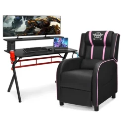 Costway Gaming Desk & Chair Set 48'' Computer Desk & Massage Recliner Chair Black + White/Blue/Pink/Red -Furniture Specialty Store GUEST e0ae29b7 2626 46c2 a027 b107ca9841ef