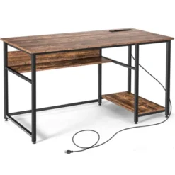 Costway 55'' Computer Desk Home Office PC Workstation W/ Power Outlets & USB Ports Rustic / Black -Furniture Specialty Store GUEST e104e741 c996 46e2 8699 0612e837e0c0
