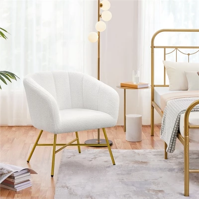 Yaheetech Boucle Barrel Chair Accent Chair With Armrest, White 3 Yaheetech Boucle Barrel Chair Accent Chair With Armrest, White