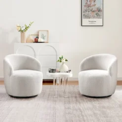 Set Of 2 Fannie 25.60'' Wide Small Size Boucle Upholstered 360° Swivel Barrel Chair-The Pop Maison -Furniture Specialty Store GUEST e12747cf 54dc 4ca0 99dc 1404c9b027d1