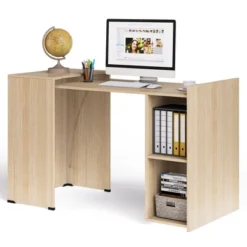 Costway Extendable Computer Desk Reversible Study Writing Desk W/ Mobile Shelves Natural/Brown -Furniture Specialty Store GUEST e15bcbee b6f9 435a a549 d1e0c59c38b9