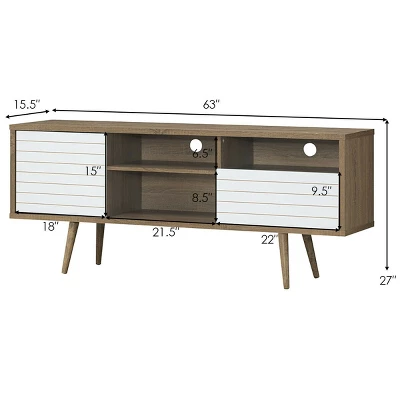 Costway Modern TV Stand/Console Cabinet 3 Shelves Storage Drawer Splayed Leg Wood/White 3 Costway Modern TV Stand/Console Cabinet 3 Shelves Storage Drawer Splayed Leg Wood/White