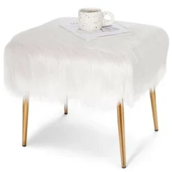 Costway Faux Fur Vanity Stool Square Furry Ottoman W/ Golden Metal Legs -Furniture Specialty Store GUEST e18d6dc4 60b3 4a11 82ba 1dde30b5114c