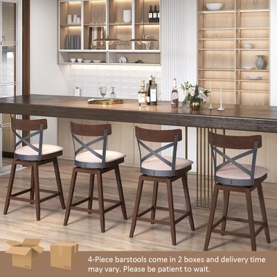 Costway Set Of 4 Wooden Swivel Bar Stools Upholstered Counter Height Dining Chairs 3 Costway Set Of 4 Wooden Swivel Bar Stools Upholstered Counter Height Dining Chairs