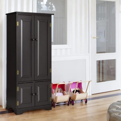 Costway Accent Storage Cabinet Adjustable Shelves Antique 2 Door Floor Cabinet Black 5 Costway Accent Storage Cabinet Adjustable Shelves Antique 2 Door Floor Cabinet Black - Image 3