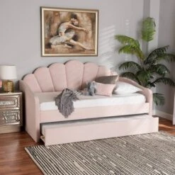 Timila Velvet Fabric Upholstered Daybed With Trundle Light Pink - Baxton Studio -Furniture Specialty Store GUEST e1c261f9 3fd9 4d5d b769 2576f41ad9e0