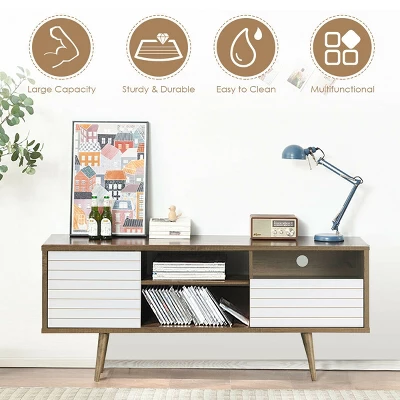 Costway Modern TV Stand/Console Cabinet 3 Shelves Storage Drawer Splayed Leg Wood/White 7 Costway Modern TV Stand/Console Cabinet 3 Shelves Storage Drawer Splayed Leg Wood/White - Image 5