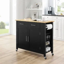 Full Savannah Wood Top Kitchen Island Cart Black/Natural - Crosley -Furniture Specialty Store GUEST e2577f8d b25d 411d b413 639900658951