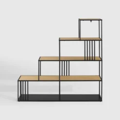 55.5" Modern 4 Shelf With Metal Bar Room Divider Bookcase Coastal Oak/Black - Saracina Home -Furniture Specialty Store GUEST e2b6c1ac 89cc 4599 81cf 4c065be0aa23