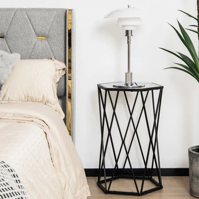 Costway End Table Tempered Glass Top Metal Frame Hexagonal Accent Side Table Living Room 4 Costway End Table Tempered Glass Top Metal Frame Hexagonal Accent Side Table Living Room - Image 2