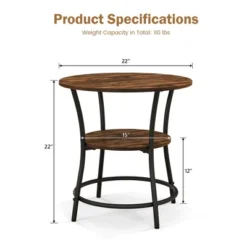 Tangkula 2-Tier Side Table Compact Round Metal Frame Coffee Table W/ Open Shelf Brown -Furniture Specialty Store GUEST e385fbfe 9f97 4d02 85ab 91a93532abd3