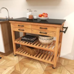 Coastal Wood Kitchen Cart Brown - Olivia & May 31 Coastal Wood Kitchen Cart Brown - Olivia & May -Furniture Specialty Store GUEST e46a1f8d 50bd 40fa a182 9aab0be50087