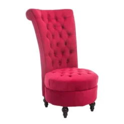 HOMCOM High Back Accent Chair, Upholstered Armless Chair, Retro Button-Tufted Royal Design With Thick Padding And Rubberwood Leg, Crimson Red -Furniture Specialty Store GUEST e60646c7 b0fe 4c39 a9ec ad6fe24d80e5