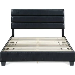 Hudson Leather Upholstered Bed Black - ClickDecor