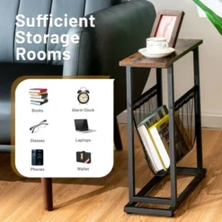 Costway 2PCS Industrial End Side Table Nightstand With Mesh Holder Rustic Brown -Furniture Specialty Store GUEST e71adee3 d528 4bac 8aed 73d10acf6c4a