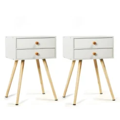Costway 2PCS Mid Century Modern 2 Drawers Nightstand In White Sofa Side Table End Table -Furniture Specialty Store GUEST e76bf9d2 978c 4de1 8dcc 77972390f1ac