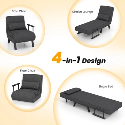 Costway Folding 5 Position Convertible Sleeper Bed Armchair Lounge Couch W/ Pillow 7 Costway Folding 5 Position Convertible Sleeper Bed Armchair Lounge Couch W/ Pillow - Image 5