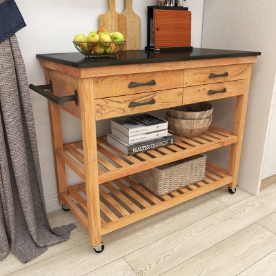 Coastal Wood Kitchen Cart Brown - Olivia & May 12 Coastal Wood Kitchen Cart Brown - Olivia & May - Image 10
