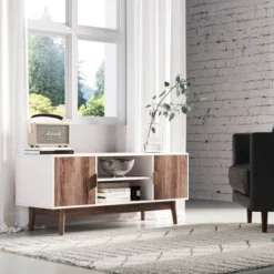 43" Wesley Wood Mid Century 2 Door TV Cabinet For TVs Up To 59" White Warm/Reclaimed Oak - Nathan James -Furniture Specialty Store GUEST e8c35187 36fe 434e 8545 706f9a29559d