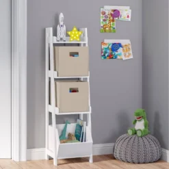 13" Kids' 4-Tier Ladder Shelf With Toy Organizer White - RiverRidge Home -Furniture Specialty Store GUEST e93a537c 48d6 48e8 9294 964240a9e318