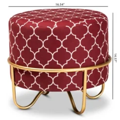 Candice Quatrefoil Velvet Upholstered Metal Ottoman Red - Baxton Studio -Furniture Specialty Store GUEST eacbf2ef fc94 47f5 b5a9 960e2fe04665