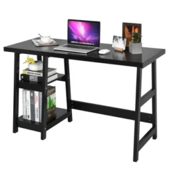 Tangkula Trestle Computer Desk Indoor Office Workstation For Home Office With 2-Tier Storage Shelves -Furniture Specialty Store GUEST eb4ebc6e 2bb4 4c54 997b 89642036ac24
