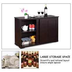 Costway Kitchen Storage Cabinet Sideboard Buffet Cupboard Wood Sliding Door Pantry Brown -Furniture Specialty Store GUEST eb5a55f7 c0bd 48bc b85e 5302111621c8