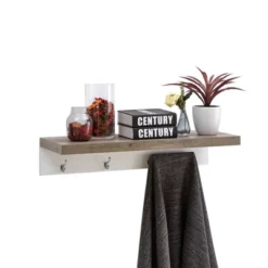 31.5" X 6.3" Wall Shelf With Four Hooks Gray/White - Danya B.