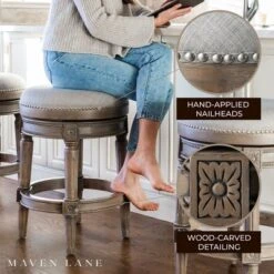 Maven Lane Pullman Wooden Kitchen Bar Height Stool With 360 Degrees Swivel