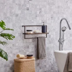 17" X 7.9" Floating Industrial Wood Wall Shelf With Metal Towel Bar Black - Danya B. -Furniture Specialty Store GUEST ee8c7971 3faf 4aaa a74e 73056ae42fb2