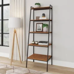 71" District Indoor Metal 5 Tier Open Ladder Shelf Bookcase - Vifah