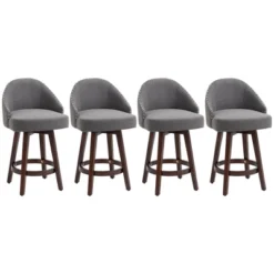 HOMCOM Bar Stools Set Of 4, Linen Fabric Kitchen Counter Stools With Nailhead Trim, Rubber Wood Legs And Footrest For Dining Room, Pub, Dark Gray -Furniture Specialty Store GUEST ef408099 64c1 4c31 99c2 c3e586ed3fcd
