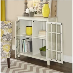 Largo Antique Double Door Cabinet White - Linon