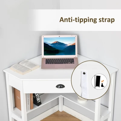 HOMCOM Corner Desk, Triangle Computer Desk With Drawer And Storage Shelves For Small Spaces, Home Office Workstation For Living Room, Or Bedroom 6 HOMCOM Corner Desk, Triangle Computer Desk With Drawer And Storage Shelves For Small Spaces, Home Office Workstation For Living Room, Or Bedroom - Image 4
