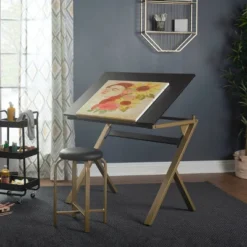 2pc Stellar Drawing Table With 36" Adjustable Top With Stool Set Black/Gold - Studio Designs -Furniture Specialty Store GUEST f04d874f 9fe4 4ee2 94ff 73c77c3c6e1d