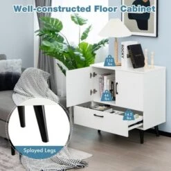 Costway Mid Century Storage Cabinet Accent Buffet Sideboard Entryway Kitchen White Brown -Furniture Specialty Store GUEST f07258a6 d303 47eb 811e ee687b80487c