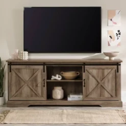 Clarabelle Double Sliding X Barn Door TV Stand For TVs Up To 80" - Saracina Home -Furniture Specialty Store GUEST f1619087 16e5 49e8 868e f5ecca4922a3