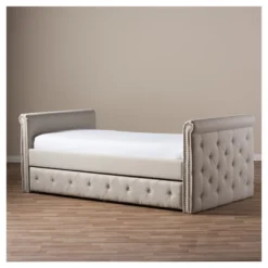 Twin Swanson Modern And Contemporary Fabric Tufted Daybed With Roll-Out Trundle Guest Bed - Baxton Studio -Furniture Specialty Store GUEST f1e821fa 4d7d 4e24 9bd2 c0f2df87c2a9