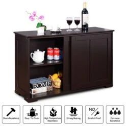 Costway Kitchen Storage Cabinet Sideboard Buffet Cupboard Wood Sliding Door Pantry Brown -Furniture Specialty Store GUEST f2150be2 a88c 458c 9a32 a7dc0591f621