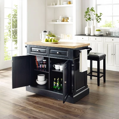 Oxford Kitchen Island With Square Seat Stools Black - Crosley 4 Oxford Kitchen Island With Square Seat Stools Black - Crosley - Image 2