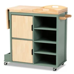 Dorthy Two-Tone Wood Kitchen Cart Green/Natural - Baxton Studio -Furniture Specialty Store GUEST f2bbefdd 0bbf 4a5f a4f3 bcd193a8a0c1