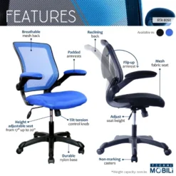 Mesh Task Office Chair With Flip Up Arms Blue - Techni Mobili -Furniture Specialty Store GUEST f32337b1 65a2 4039 8eb7 d5af82a890dd