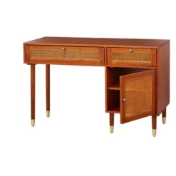 Allen Desk With Faux Rattan Front Accents Walnut - Angelo:HOME -Furniture Specialty Store GUEST f3919a42 04eb 45cb 8386 1832df7e0fd2