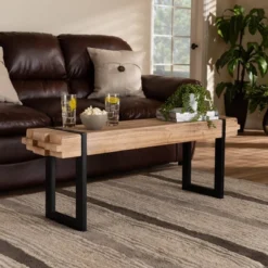 Henson Wood And Black Finished Metal Bench Brown - Baxton Studio -Furniture Specialty Store GUEST f3bfe8f2 a5ed 4829 9942 6ae14d978a88