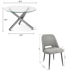 Eileen+Edwin 5-Piece Round Clear Glass Dining Table Set With 4 Upholstered Chairs -The Pop Maison -Furniture Specialty Store GUEST f3ddbd2c 5379 4fda 95fa d9e1ab9ac5f4